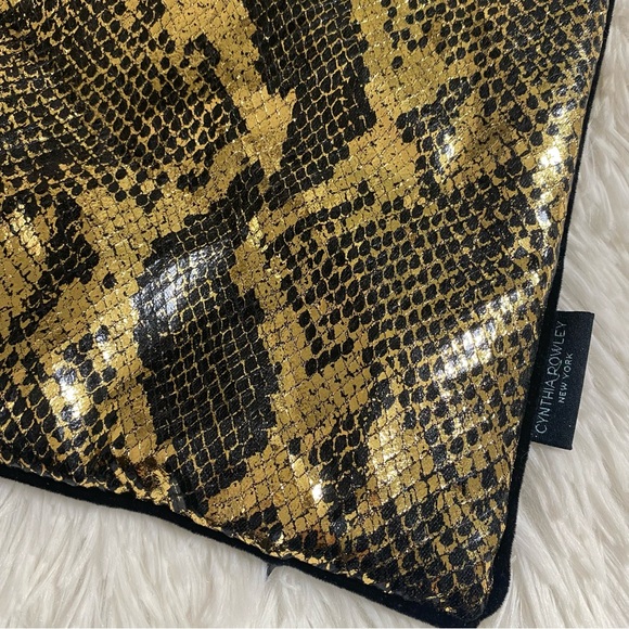 CYNTHIA ROWLEY • Black + Metallic Gold Velvet Snakeskin Decorative Pillow Cover - Picture 3 of 10